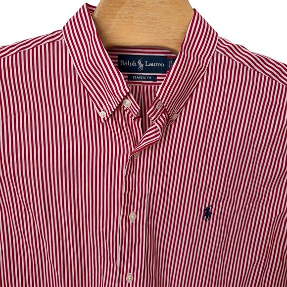 Ralph Lauren Shirt Men's Size XL Red White Striped Pony Long Sleeve Christmas - Picture 2 of 6
